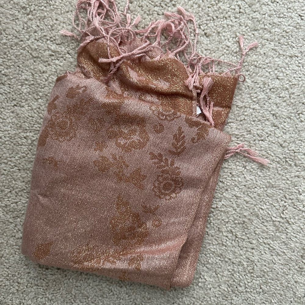 Pink Metallic Floral Fringe Scarf